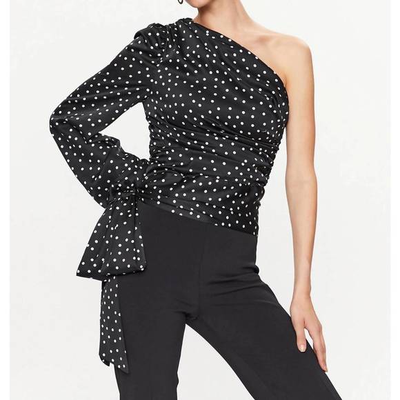 NEW PINKO thira one shoulder blouse in black/white - Picture 1 of 7
